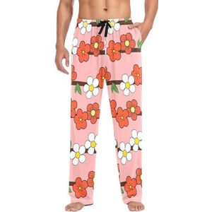 LI ZHI XIN Heren pyjama broek lange pyjama broek lente herfst dunne losse stijl elastische taille stropdas riem met zak S-XXL kleurrijke bloem patroon, Meerkleurig, S