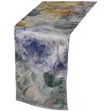 Alexandra House Living Tafelloper, blauw, textiel, 180 x 30 cm, fluweel, bloemenpatroon, geborduurd