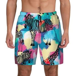 YJxoZH Gekleurde Zebra Print Heren Zwembroek Board Shorts Surfen Elastische Strand Shorts,Sneldrogende Zwemshorts, Zwart, XXL