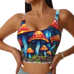 ETASUIOL Sport-bh met wilde paddenstoelprint voor dames, ingebouwde gewatteerde ondersteuning, perfect voor yoga, hardlopen en fitness, Zwart, S