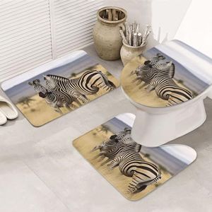 VTCTOASY Zebra's op Zuid-Afrika Print Badkamer Tapijten Sets 3 Stuk Absorberend Toilet Deksel Cover Antislip U-vormige Contour Mat voor Toilet Badkamer