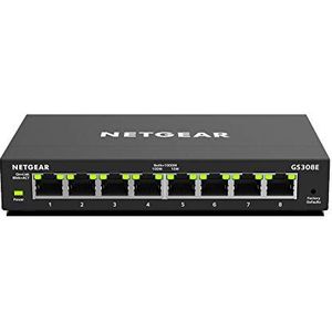 NETGEAR 8-poorts Gigabit Ethernet Plus netwerkschakelaar (GS308E) - Desktop of Wall Mount, Home Network Hub, Office Ethernet Splitter, stille werking
