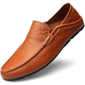 Loafers for heren, ronde neus, kunstleer, loafers, schoenen, resistente platte hak, lichtgewicht, mode-instapper (Color : Red Brown, Size : 38 EU)