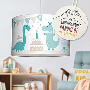 lovely label hanglamp Dinosaurus Feest petrol/taupe/lichtblauw - lampenkap voor kinderen/baby - complete hanglamp voor kinderkamer meisje & jongen ø 30 cm, hoogte 20 cm