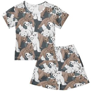 YOUJUNER Kinderpyjama set bruine beer ijsbeer korte mouw T-shirt zomer nachtkleding pyjama lounge wear nachtkleding voor jongens meisjes kinderen, Meerkleurig, 10 jaar