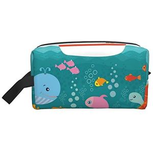 WOWBED Mooie cartoon zeedieren bedrukt grote make-up tas rits zakje draagbare reizen cosmetische organizer voor vrouwen en meisjes, wit, één maat, Wit, Eén maat