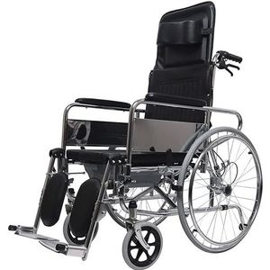 Transportrolstoel Volledig liggende rolstoel met hoge rugleuning, niet-pneumatische vaste band Zelfrijdende rolstoel met toiletrolstoel