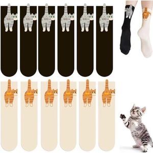 Kattensokken - Wit en Zwart - 3D Katoenen Sokken - Dames