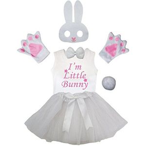 Petitebelle Roze I'm Little Bunny Wit Masker Handschoenen Shirt Rok Meisje 6st Kostuum (3-4 jaar)