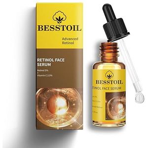 Retinol serum voor gezicht, anti-aging serum met hoge sterkte met 5% retinol en 2,5% vitamine C uitstekend synthetisch effect om rimpels en donkere kringen te verminderen (30 ml)