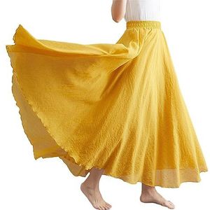 Lange damesrok, retro, elastische taille, maxirok, katoen en linnen, dubbellaags, linnen rok, zomerrok, Rok #2, 95