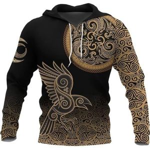 Celtic Raven Totem Hoodie, Viking Keltische Knoop 3D-geprint Los Casual Sweatshirt met Lange Mouwen, Paar Zomer Harajuku Fashion Street Ademend Mesh T-shirt(Color:Pullover Hoodie,Size:L)