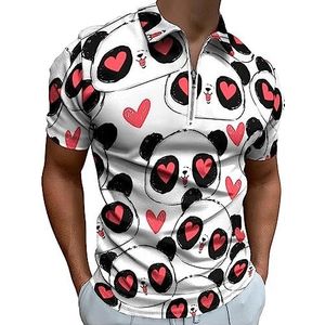Panda Beer Patroon Polo Shirt voor Mannen Casual Rits Kraag T-shirts Golf Tops Slim Fit