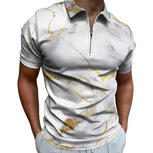 Goud Marmer Half Zip-up Polo Shirts Voor Mannen Slim Fit Korte Mouw T-shirt Sneldrogende Golf Tops Tees L