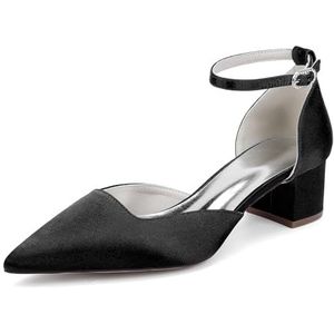 Recuriey Damessandalen - Spitse Chunky Heel Open Closed Toe Court Shoes, 4.5cm Elegant Wedding Party Wedding Shoes Damesschoenen,zwart,35 EU