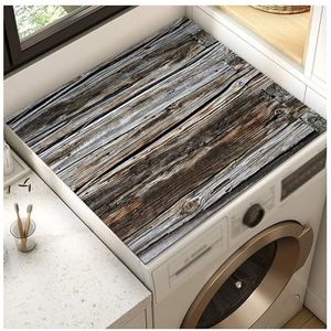 Wasmachine werkblad afdekking, stofhoes for bovenkant apparaat, beschermmat, retro houtstructuur, afneembaar, for thuis universele wasmachine droger(Gray,40x50cm)