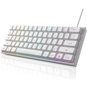 QPSJXN Compact 60 procent bedraad toetsenbord met 61 RGB-achtergrondverlichting, klein draagbaar ontwerp, compatibel met Windows en tablets (wit)