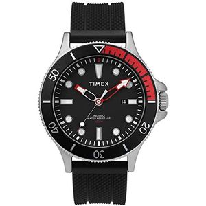 Timex Heren Allied Coastline roestvrij staal quartz horloge met rubberen band, zwart, 19 (Model: TW2T30000), Zwart, Riem