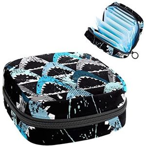 Periode Pouch Draagbare Tampon Opbergtas,Tampon Houder voor Portemonnee Vrouwelijke Product Organizer,Vlekken Shark Open Mond Blauw Grijs, Meerkleurig, 4.7x6.6x6.6 in/12x17x17 cm