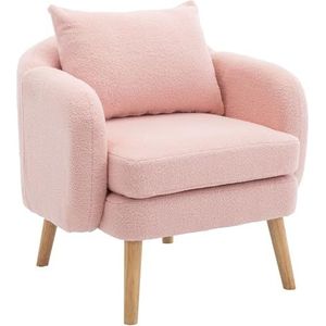 Auroglint Moderne eenvoudige teddy fluwelen fauteuil, extra dik kussen fauteuil, enkele sofa fauteuil, gestoffeerde fauteuil, vrijetijdsstoel. (roze)