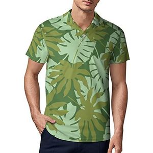 Green Tropical Monstera golfpoloshirt voor heren, zomer, korte mouwen, casual, sneldrogend, maat M