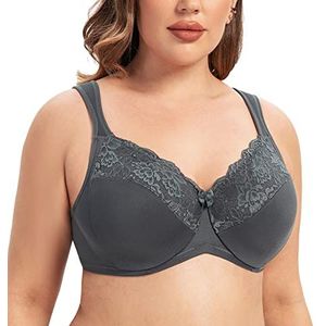 MELENECA Dames Ongewatteerde Beugel Flora Kanten Grote Borsten Dagelijks volle-cup-beha Antraciet 80G