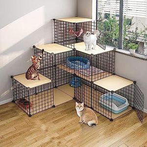 Kleine dierenboxen kattenbox - frettenkooi, kattenbehuizing metalen draadroosters opslag, opbergbakken planken, modulaire boekenplank, kastkast (maat: C5-111 x 121 x 109 cm)
