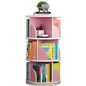 Boekenkasten 360 ° roterende boekenplank massief houten staande boekenkast 3/4/5/6 lagen boekenrek ruimtebesparende boekenplanken roze Ruimtebesparend