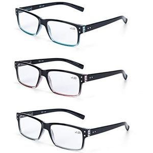 LANLANG 3-Pack Leesbril voor Mannen 3 Kleuren Clear Lens, +2.0 dioptrieën