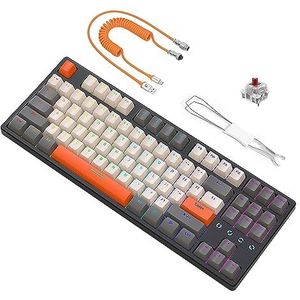 K87 Gaming TKL Mechanisch Toetsenbord Bedraad, Full Key Hotswappable Programmeerbare True RGB Backlit, Ergonomisch Ontwerp, Custom Coiled Type-C USB Keyboard Kabel, Rode Schakelaar, 3000mAh Batterij