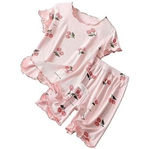 Koreaanse Kids Zomer Pyjama Set Leuke Kers T-shirt Meisje Kleding Korte Mouwen Tops Shorts 2 STKS Peuter Thuis Loungewear (Color : Pink cherry, Size : 120 (105-115cm))