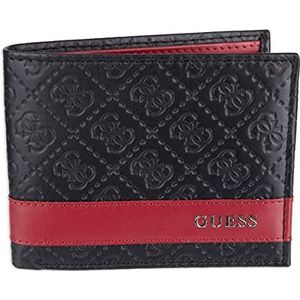 Guess Heren lederen slanke tweevoudige portemonnee, zwart/rood, één maat
