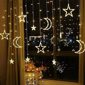 PinganXle LED Star Moon Light String, 3,5 m Star Moon Light String met 8 modi Verlichting Batterij aangedreven voor binnen en buiten, feest, Kerstmis, bruiloft, ster gordijn licht