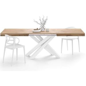 Mobili Fiver, Emma 160(240) x90 cm uitschuifbare tafel, rustiek eiken met witte kruispoten, Made In Italy