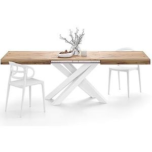 Mobili Fiver, Emma 160(240) x90 cm uitschuifbare tafel, rustiek eiken met witte kruispoten, Made In Italy