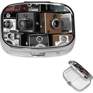 Pillendoosje 2 compartimenten pillendoos draagbare metalen pillenorganizer schattige reispillencontainer retro coole camera-collectie vitamine-organizer voor portemonnee zak reiscadeau