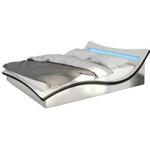 Dynamic24 Gestoffeerd bed 180 x 200 cm LED kunstlederen look tweepersoonsbed bed frame