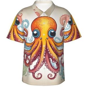 Kleur Octopus Print Heren Korte Mouw Button-Down Shirts Casual Zomer Strand Shirts Hawaii Shirt voor Mannen, Zwart, S