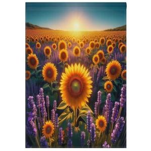Zonnebloemen en lavendel zonsondergang welkom tuin vlag 30,5 x 45,5 cm kleine verticale dubbelzijdige seizoensgebonden buitendecoratie voor tuin boerderij
