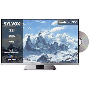 SYLVOX 22 inch Smart TV voor Camping Cars| DVD-speler | HBBTV | DC 12 V Android 11 TV | 1080P | Geïntegreerde Triple Tuner DVB-T2/S2 extreem smalle lunette | Ideaal voor Camper Woonkamer, Caravan