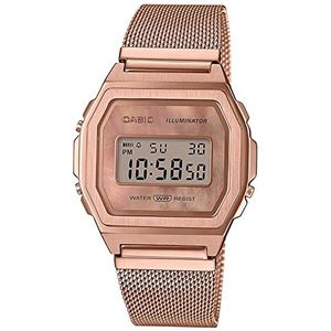 Casio Unisex digitaal kwartshorloge met roestvrij stalen armband A1000MPG-9EF, Roségoud, armband