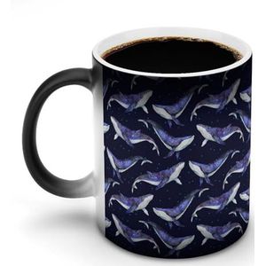 Kosmische walvissen Warmte Veranderende Koffie Mok Keramische Warmtegevoelige Magische Grappige Gift voor Vrouwen Mannen 12oz