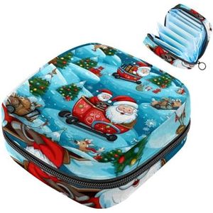MUOOUM Kerst Kerstman Slee Patroon Maandverband Opbergtas Menstruatie Pad Tas Draagbare Menstruatie Cup Pouch met Rits voor Tiener Meisjes Vrouwen Dames