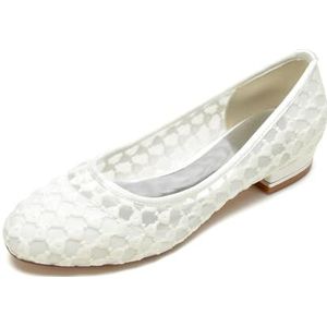 EICOFF Bruidsschoenen Lage Hak Bruiloft Schoenen Dames Satin Kant Flats Trouwschoenen Gesloten Teen Slip-op Prom Avondfeest Jurk Sandalen,ivoor,36 EU