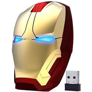 ECOiNVA Draadloze Iron Man Muis 2,4 GHz Geruisloze Stille Computer Muis, LED Decor Licht Desktop Laptop PC Muis voor Windows Mac (Goud)