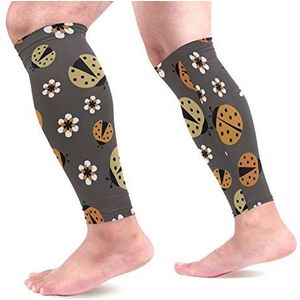 EZIOLY Lieveheersbeestjes Op Bruin Sport Kalf Compressie Mouwen Been Compressie Sokken Kalf Guard voor hardlopen, Fietsen, Moederschap, Reizen, Verpleegkundigen