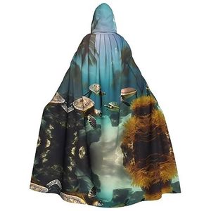 FRGMNT Palmbomen en zeeschildpadden duiken onderwater print mannen capuchon mantel volwassen cosplay mantel kostuum, cape Halloween aankleden, capuchon uniform