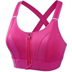 DCNIYT Vrouwen Sport Bras Panty Crop Top Yoga Vest Voorkant Rits Plus Size Verstelbare Riem Shockproof Gym Fitness Atletische Brassierep Vest, roze, M