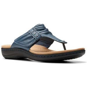 Clarks Laurieann Arla platte sandaal voor dames, Blauw leder, 6.5 UK Wide