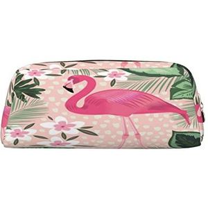 Grote Capaciteit Lederen Etui Luiaard Familie Briefpapier Potlood Tas Make-up Pouch Draagbare Kantoorbenodigdheden Tas voor Tieners Meisjes Volwassenen, Flamingo, Pencil Bag, Schoonheid Case